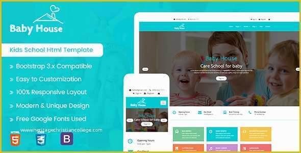 School Website Templates Free Download HTML5 Of Baby House Kids School Kinder Garden and Play School