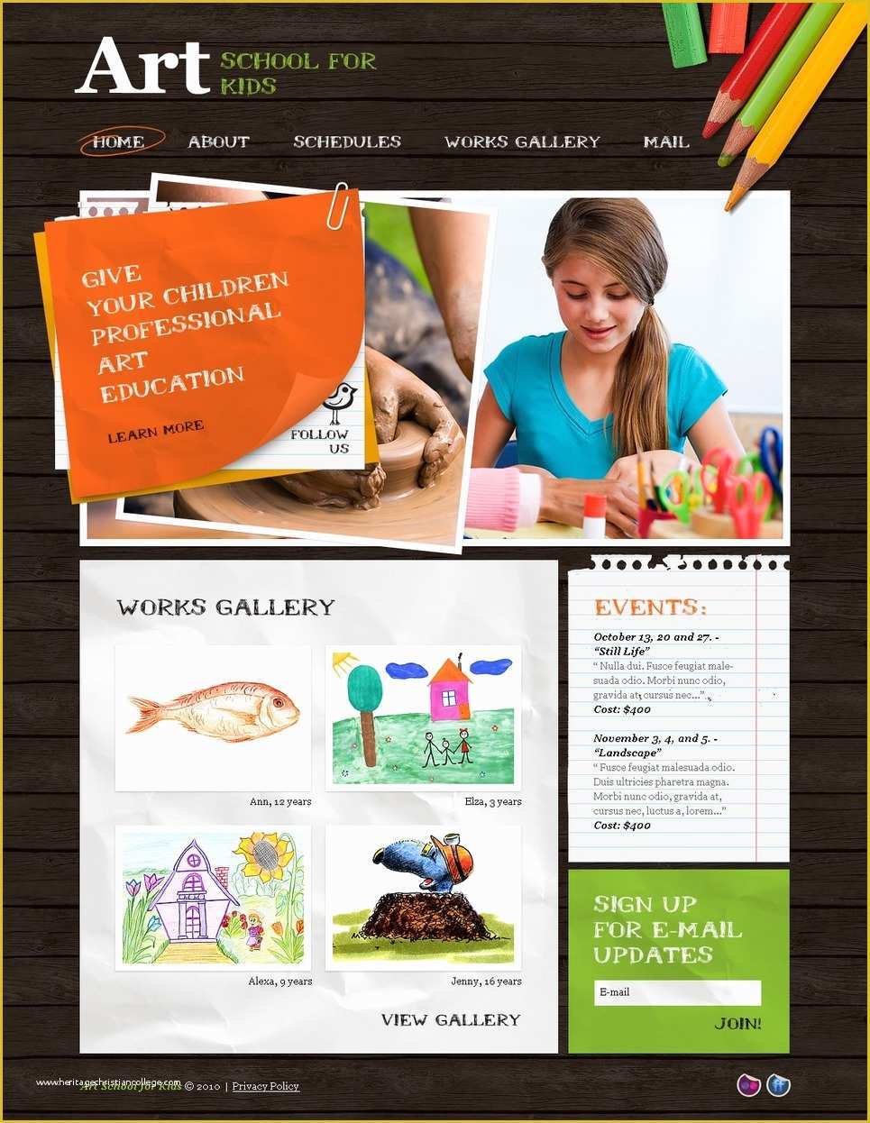 School Website Templates Free Of Art School Website Template