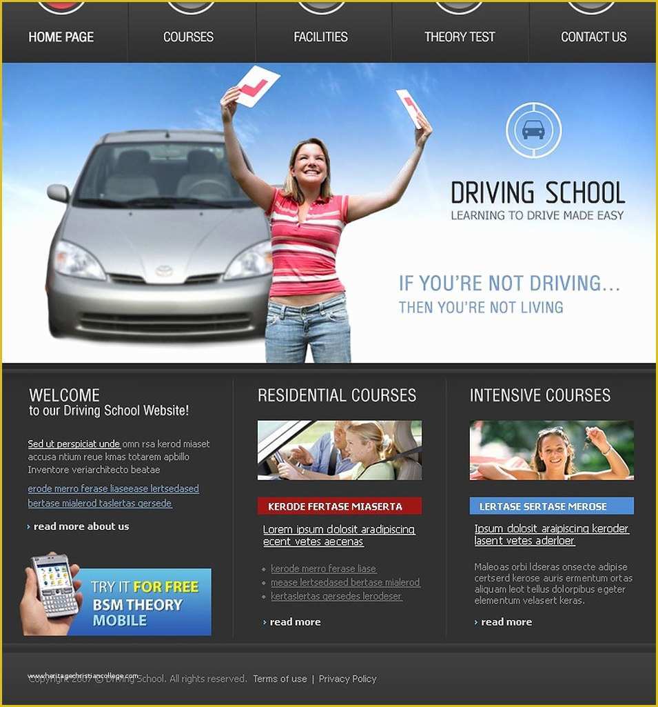 School Website Templates Free Of Best Driving School Website Templates