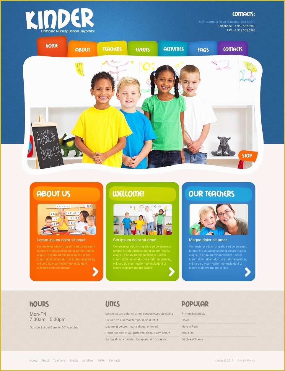 School Website Templates Free Of Kids Center Website Template