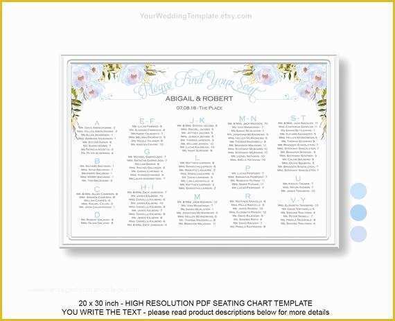 Seating Chart Cards Template Free Of Items Similar to Blue Floral Wedding Seating Chart