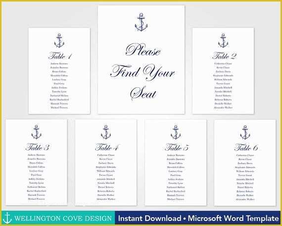 Seating Chart Cards Template Free Of Nautical Wedding Seating Chart Template • Vintage Anchor
