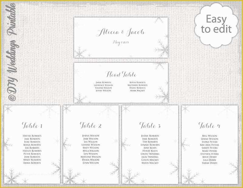Seating Chart Cards Template Free Of Snowflake Seating Chart Template Silver Gray