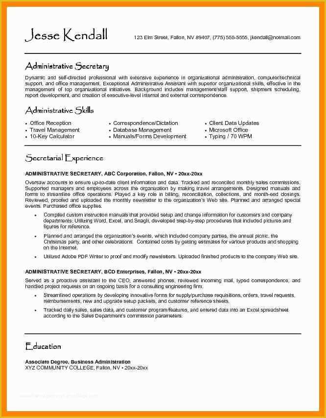 Secretary Resume Templates Free Of 10 Secretary Resume Examples