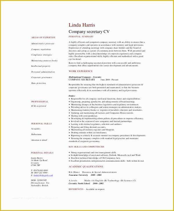 Secretary Resume Templates Free Of 12 Secretary Resume Templates Pdf Doc