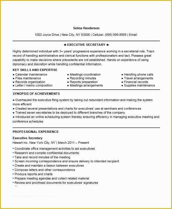 Secretary Resume Templates Free Of 34 Free Executive Resumes