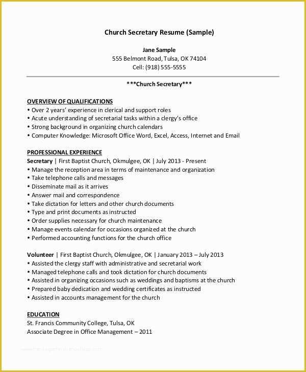 Secretary Resume Templates Free Of 8 Sample Secretary Resumes