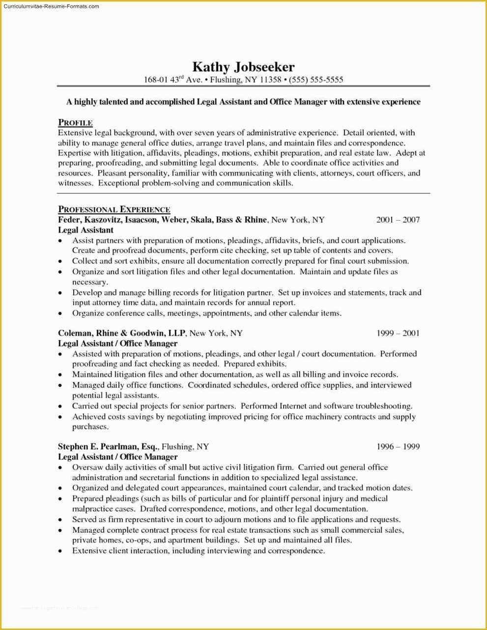 Secretary Resume Templates Free Of Curriculum Vitae Sample Law Marchigianadoc