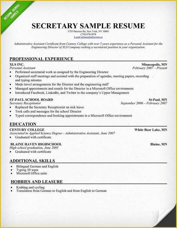 Secretary Resume Templates Free Of Executive Summary Example Resume for Secretary – Job