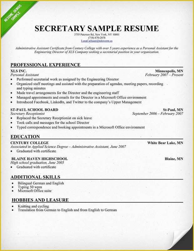 Secretary Resume Templates Free Of Executive Summary Example Resume for Secretary – Job