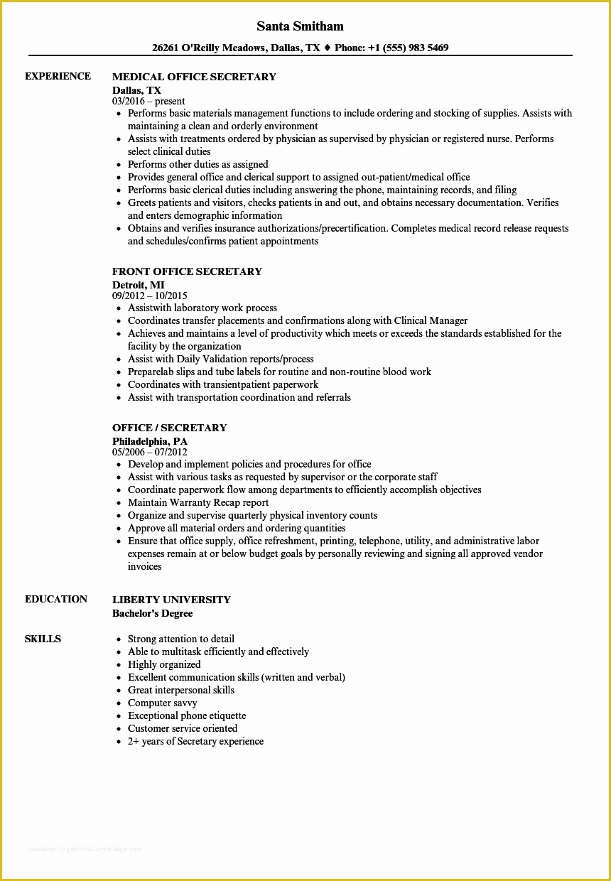 Secretary Resume Templates Free Of Great Resume for Fice Job Sample Resume for