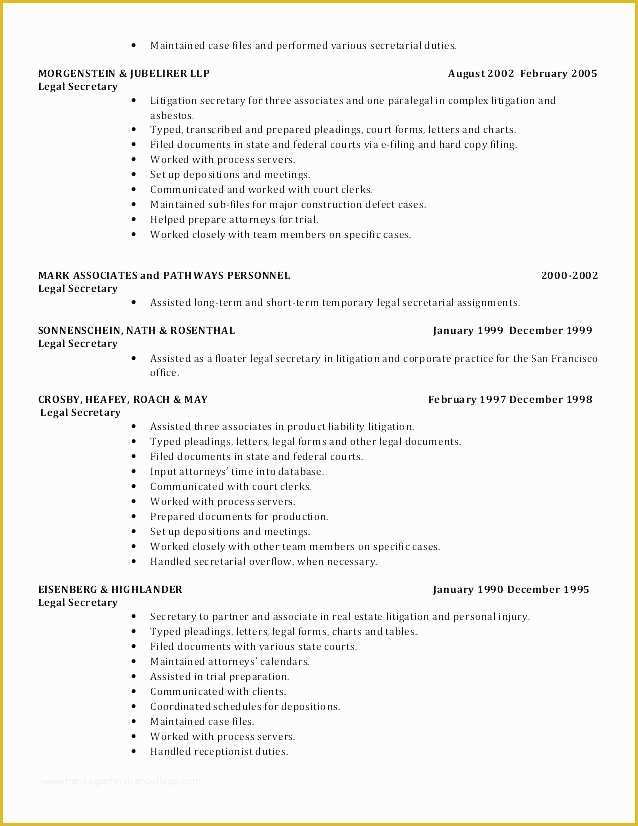 Secretary Resume Templates Free Of Legal Secretary Resume Template Legal assistant Resume