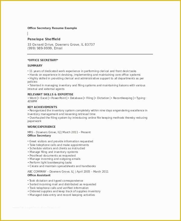 Secretary Resume Templates Free Of Resume for Fice Secretary Annecarolynbird