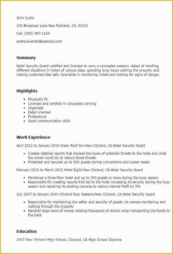 Security Resume Template Free Of 20 Security Guard Resume Template for Free