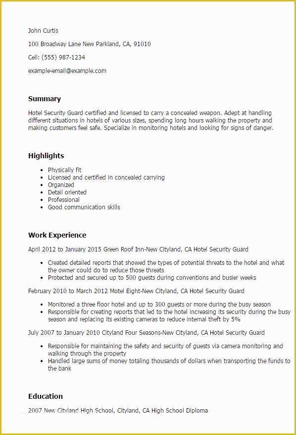 Security Resume Template Free Of 20 Security Guard Resume Template for Free