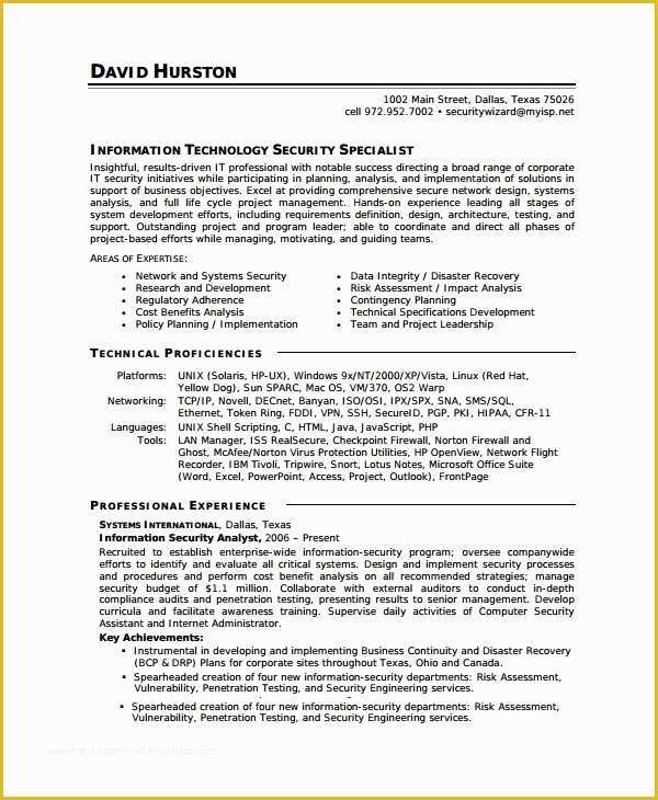 Security Resume Template Free Of 8 Sample Information Security Analyst Resumes