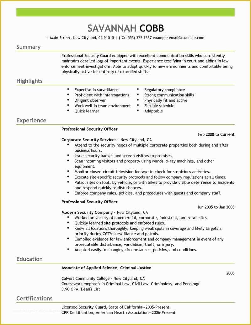 Security Resume Template Free Of Best Professional Security Ficer Resume Example