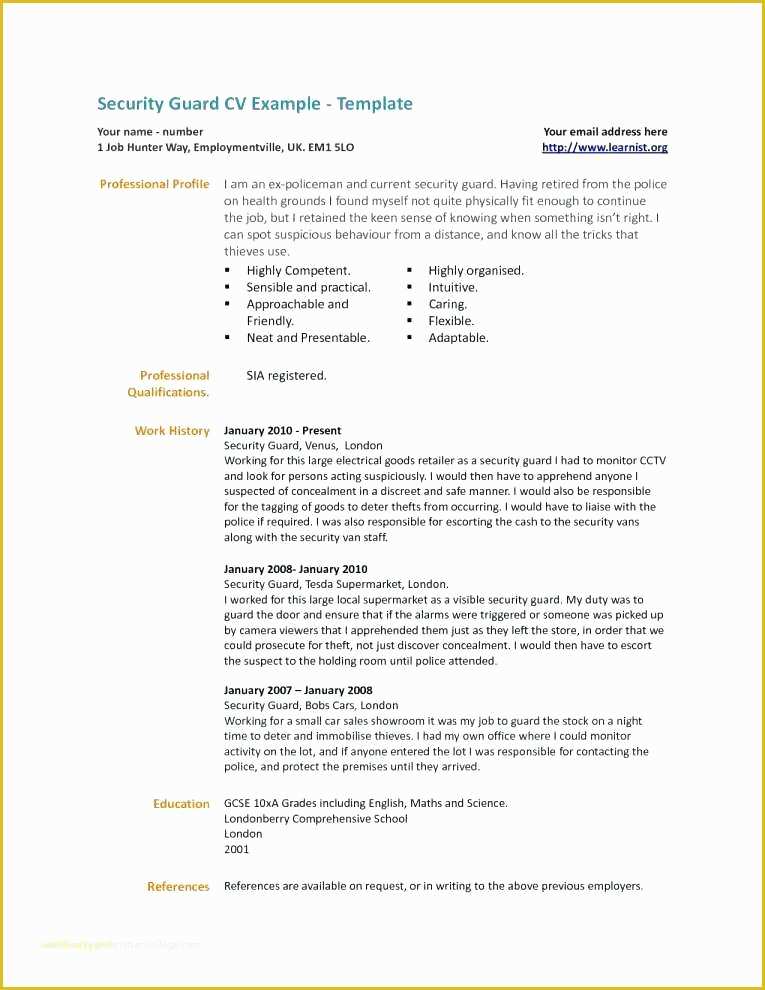 Security Resume Template Free Of Entry Level Security Guard Resume Templates Examples
