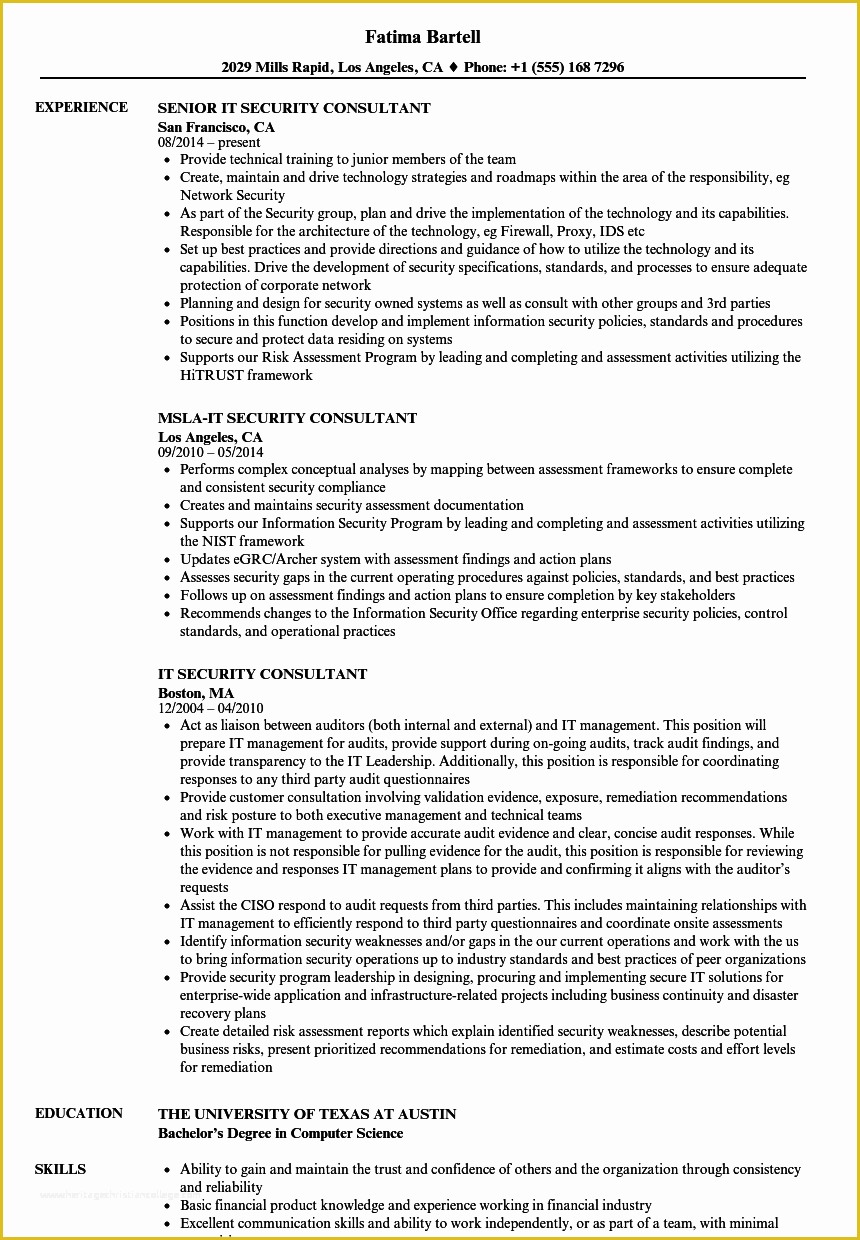 Security Resume Template Free Of It Security Consultant Resume Samples