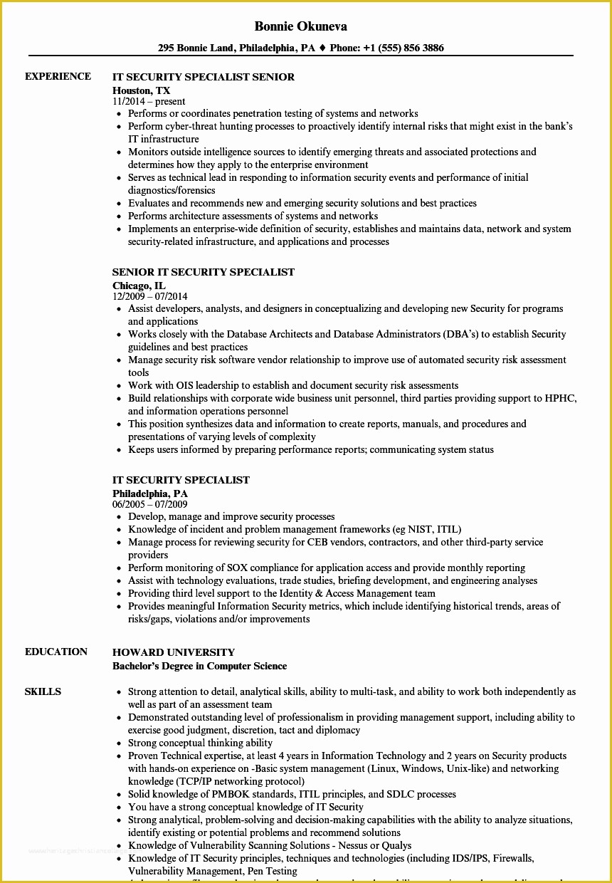 Security Resume Template Free Of It Security Resume Talktomartyb