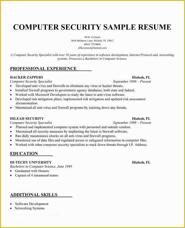 Security Resume Template Free Of Resume format Resume Writing for Security