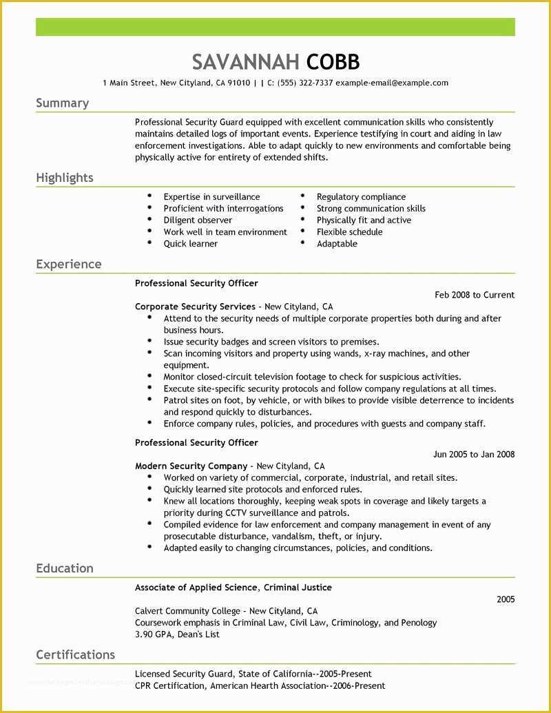 Security Resume Template Free Of Sample Resume for Security Ficer