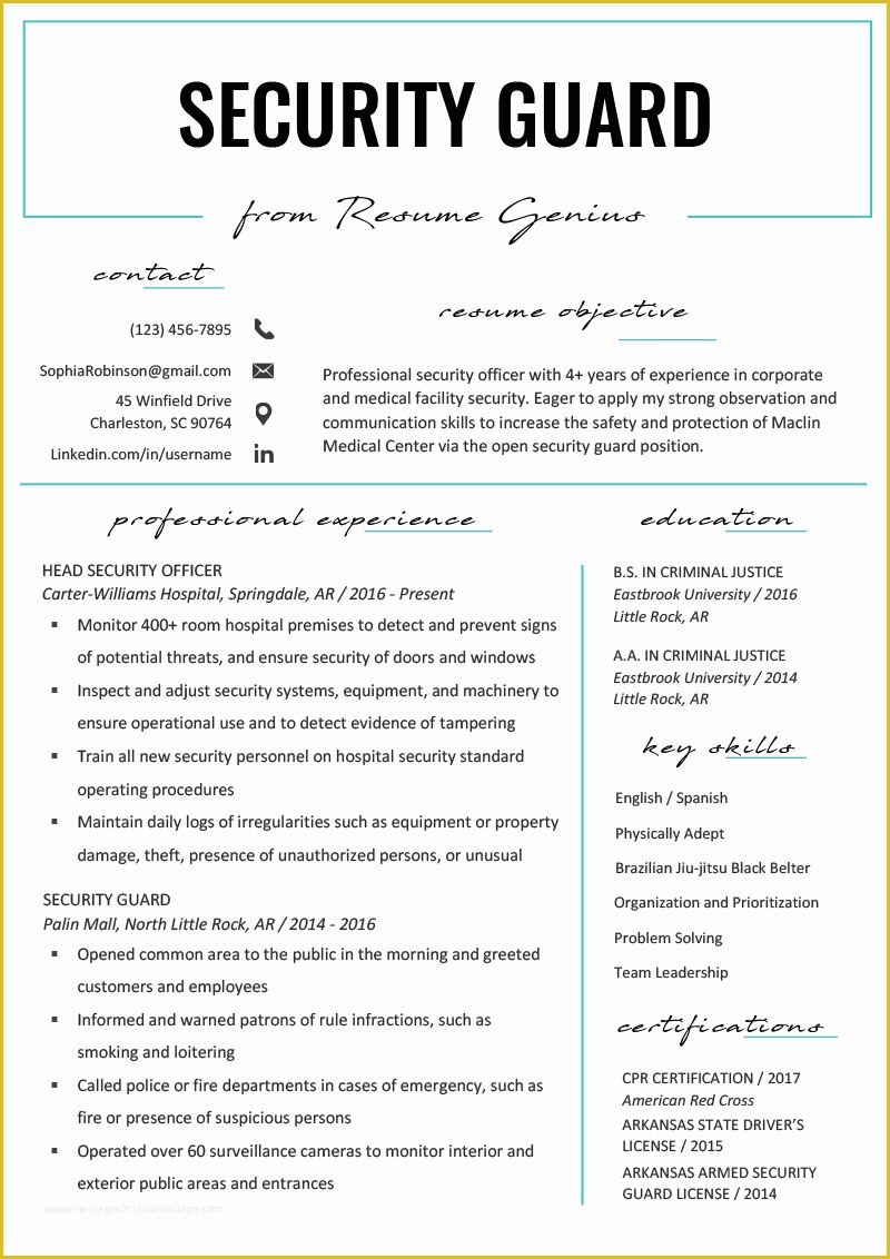 Security Resume Template Free Of Security Guard Resume Sample & Writing Tips