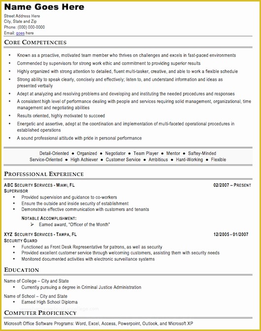 Security Resume Template Free Of Security Guard Resume Sample Free Resume Template