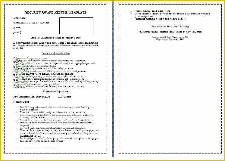 Security Resume Template Free Of Security Guard Resume Template