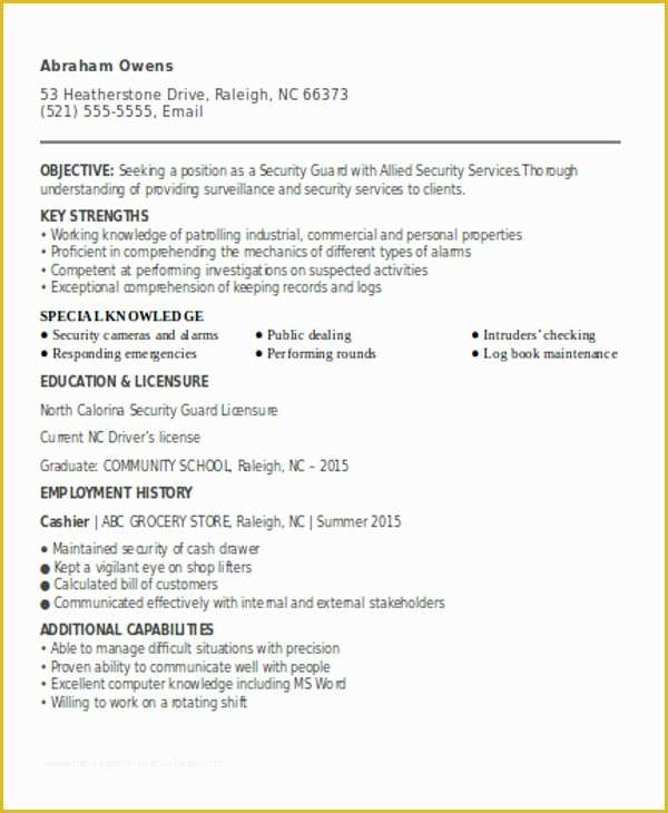 Security Resume Template Free Of Security Guard Resumes 10 Free Word Pdf format