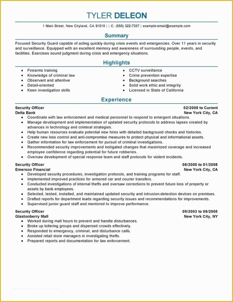 Security Resume Template Free Of Sensational Security Guard Resume Template Templates Entry