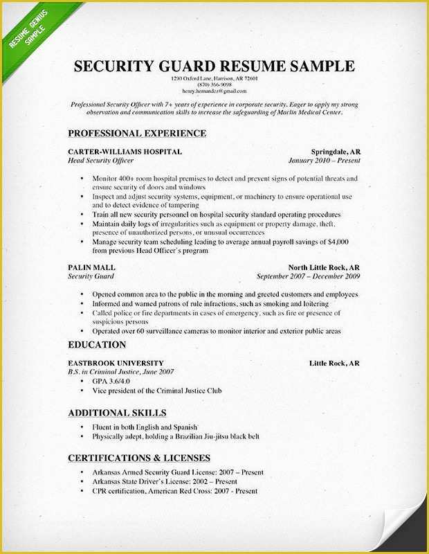 Security Resume Template Free Of Service Contracts Resume