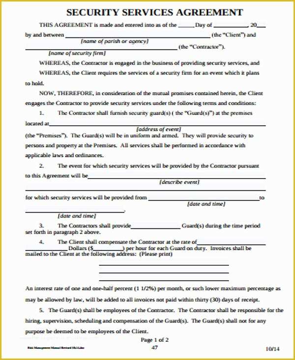 Security Service Contract Template Free Of 11 Service Agreements Samples Examples Templates