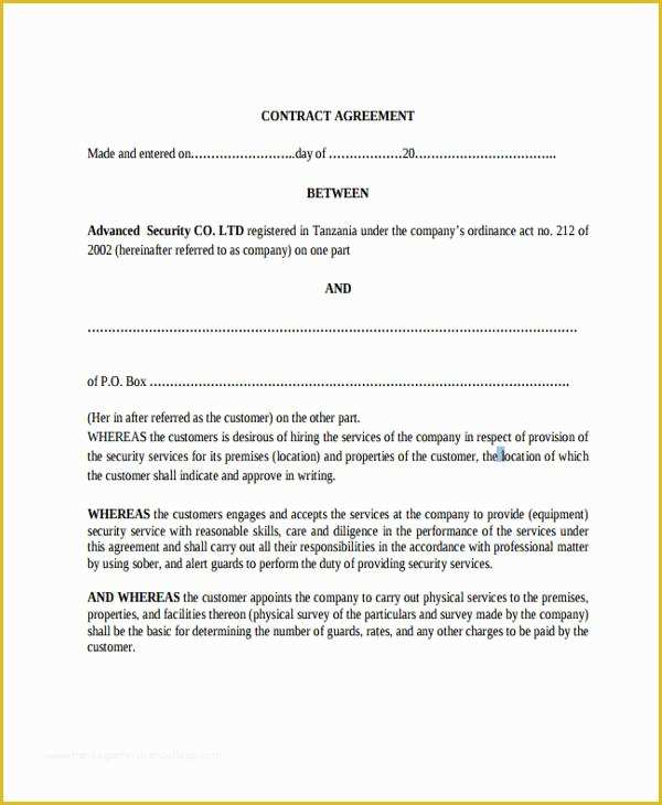 Security Service Contract Template Free Of 29 Free Contract Agreement forms