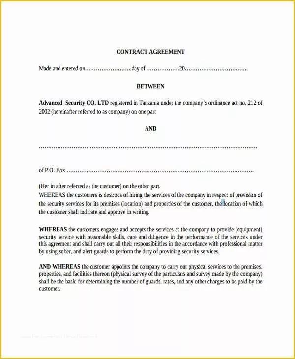 Security Service Contract Template Free Of 29 Free Contract Agreement forms