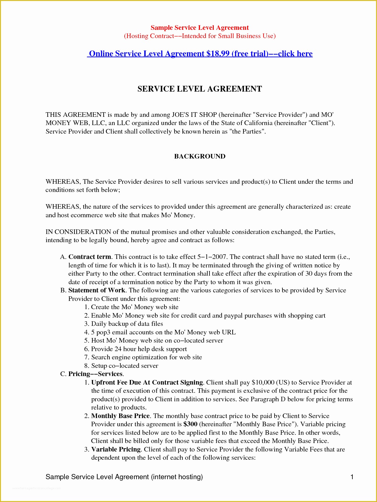 Service Agreement Template Free Of 10 Best Of It Service Agreement Samples Sample