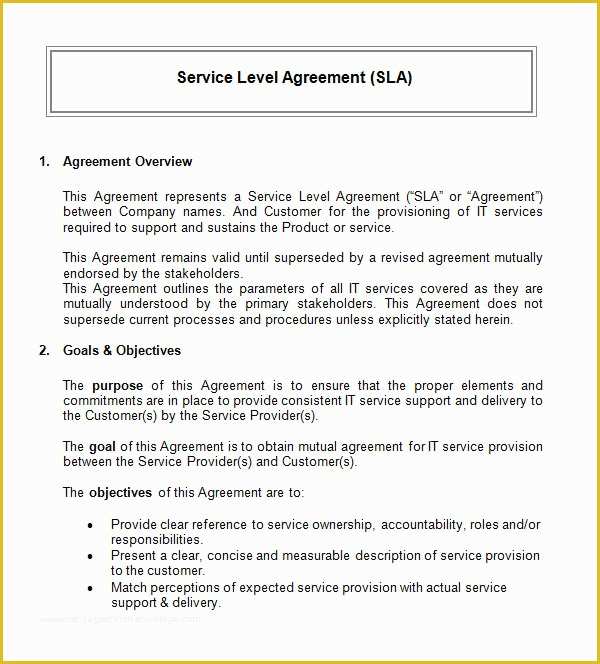 Service Agreement Template Free Of 14 Sample Service Level Agreement Templates – Pdf Word