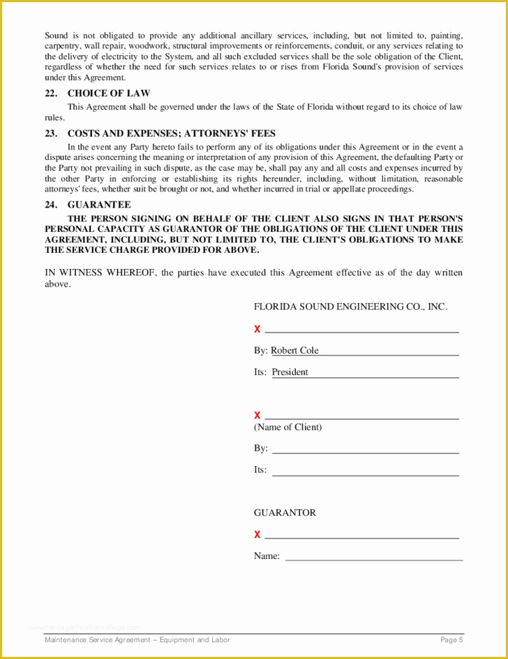 Service Agreement Template Free Of Maintenance Service Agreement form Sample Free Download