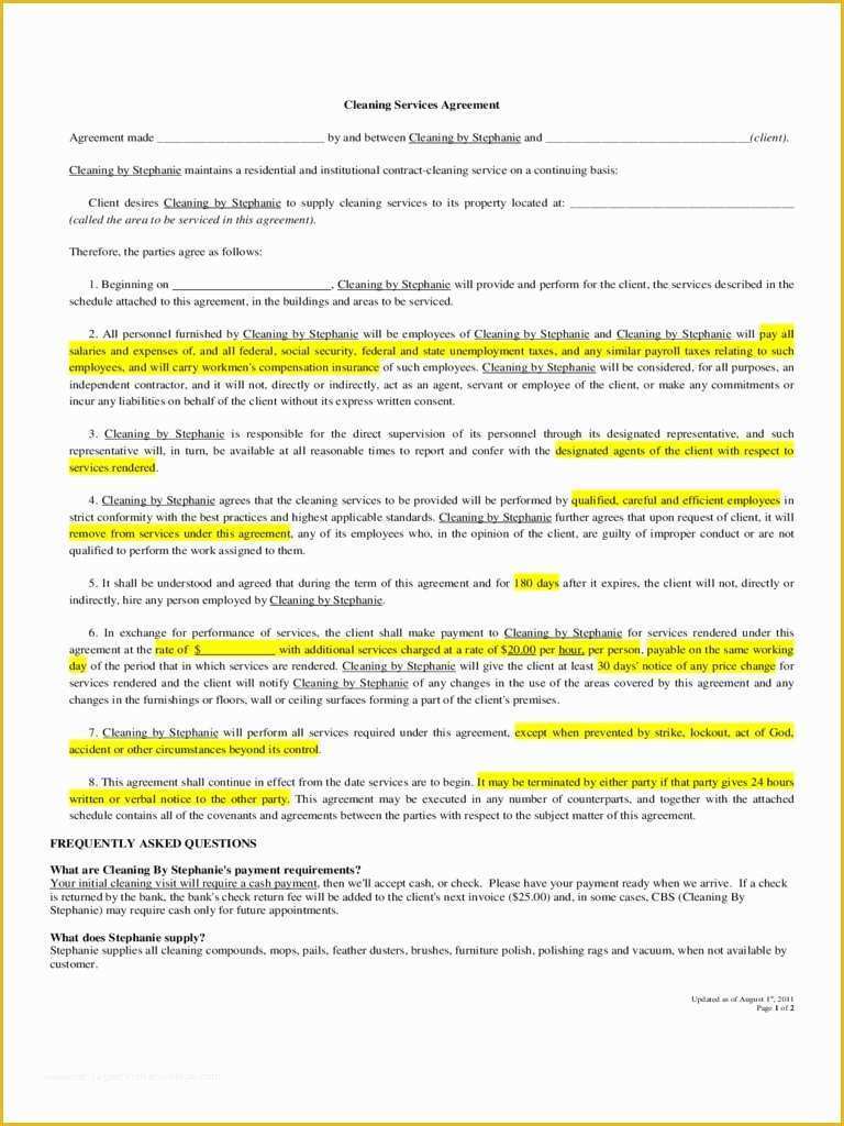 Service Agreement Template Free Of Mercial Cleaning Service Agreement Template Detail