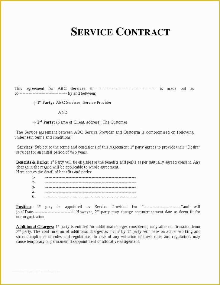 Service Agreement Template Free Of Service Contract Template