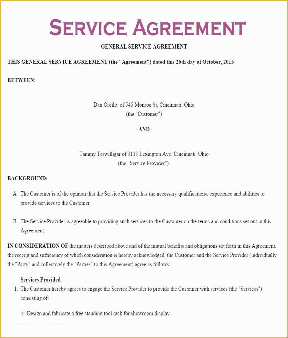Service Agreement Template Free Of Service Contract Template Word Letter Examples format In