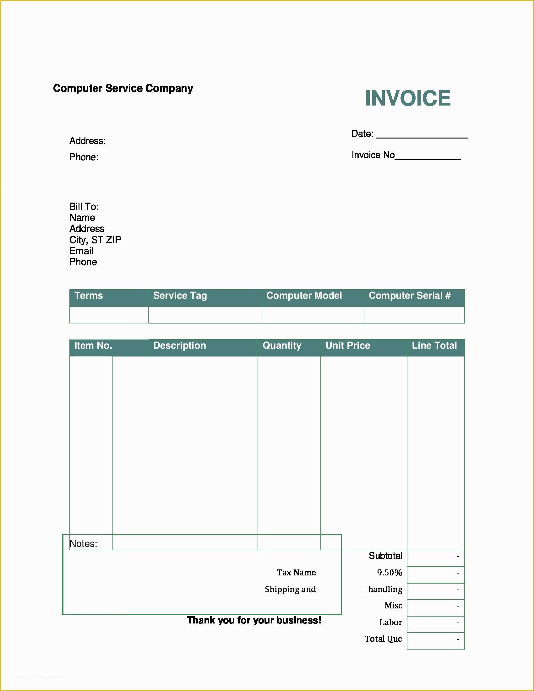 Service Invoice Template Free Of Blank Invoice Doc