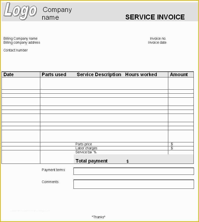 Service Invoice Template Free Of Free Service Invoice Template