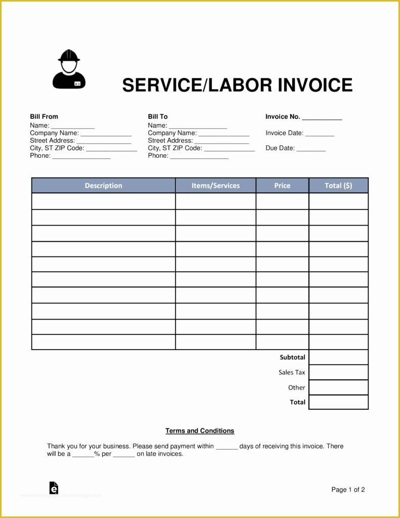 Service Invoice Template Free Of Free Service Labor Invoice Template Word Pdf