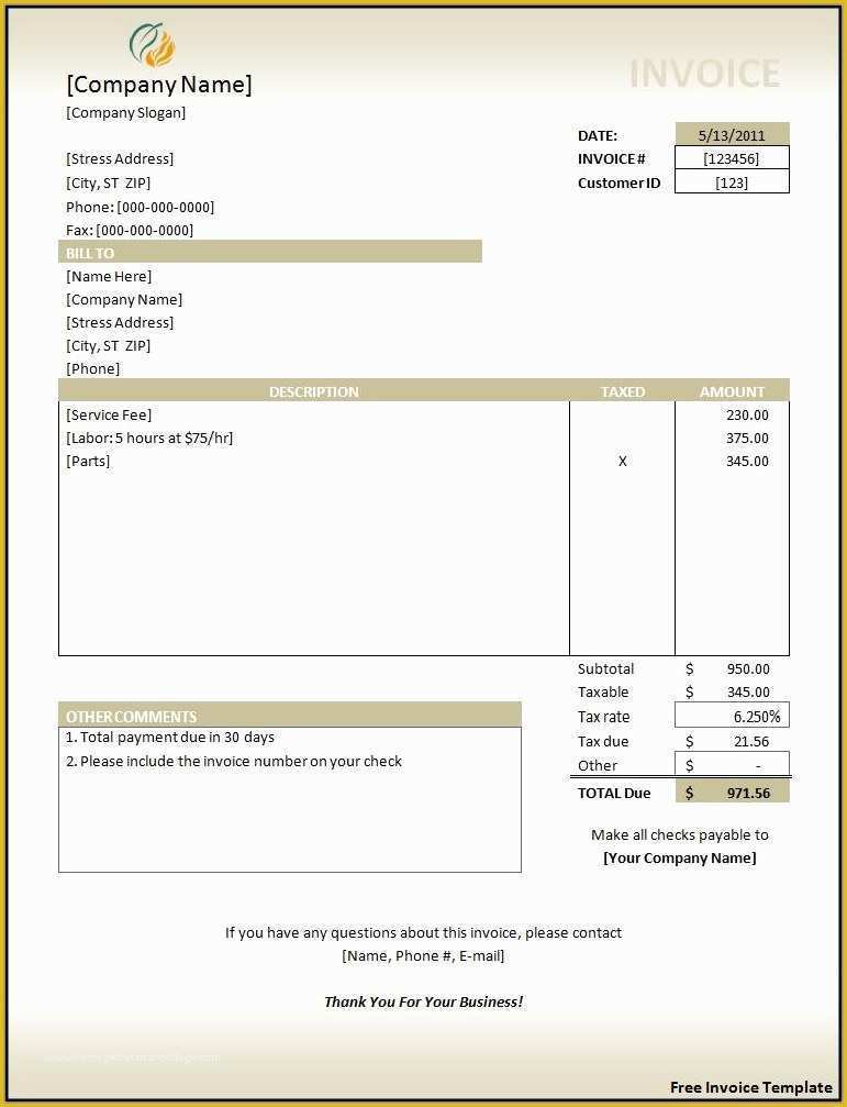 Service Invoice Template Free Of Invoice Template Free Word