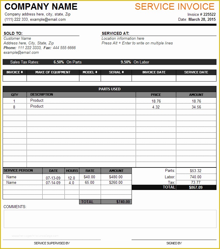 Service Invoice Template Free Of Sales Invoice Template Excel