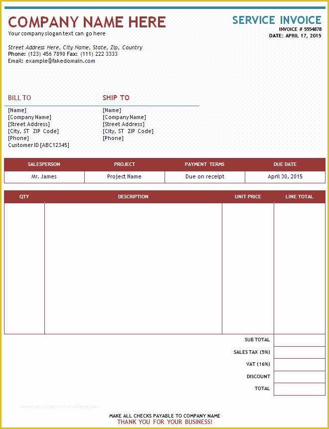 Service Invoice Template Free Of Service Invoice Template