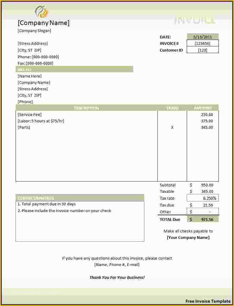 Service Invoice Template Word Download Free Of Canada Invoice Template