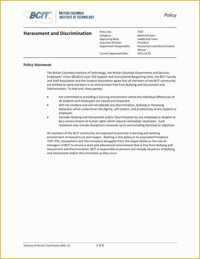 Sexual Harassment Policy Template Free Of 5 Harassment Policy Templates Pdf Doc