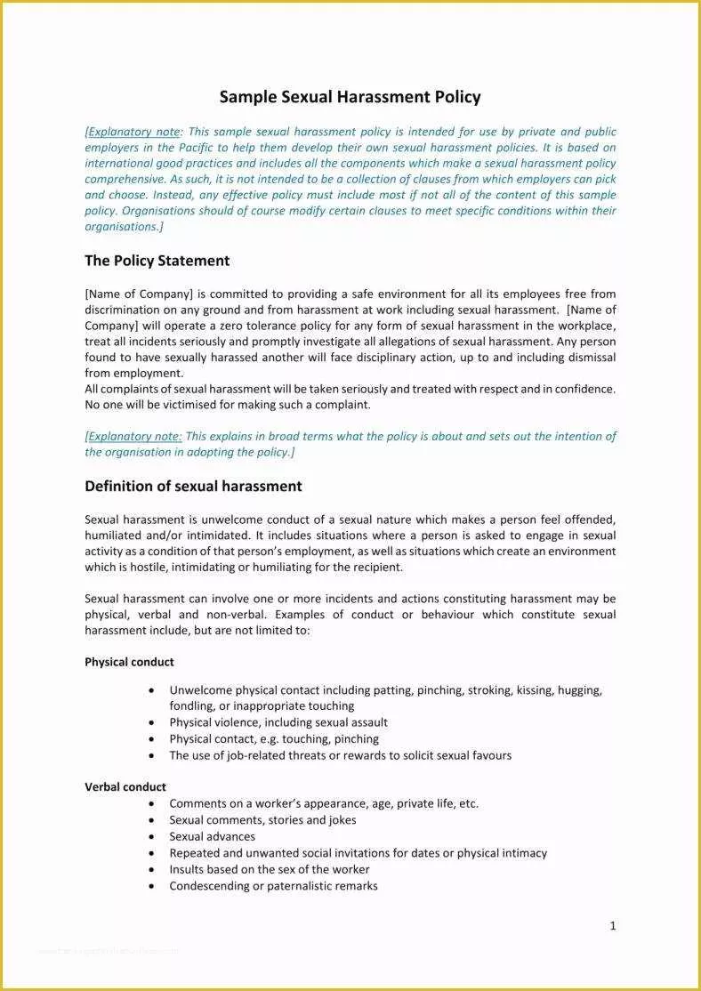 Sexual Harassment Policy Template Free Of 5 Harassment Policy Templates Pdf Doc